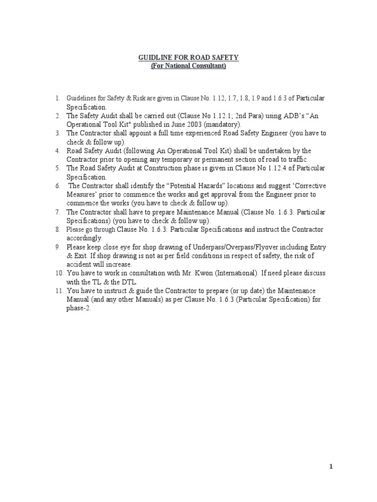 Road Safety Guidelines for Consultants | PDF