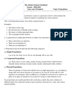 The Modern School, Faridabad Session 2020-2021 Grade: S1 Notes Cum Worksheet Topic: Prepositions