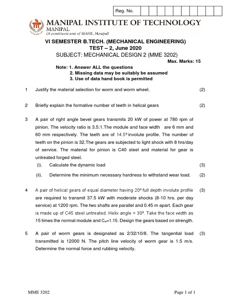 MD2 Test 2 12 June 2020 PDF | PDF | Technology & Engineering