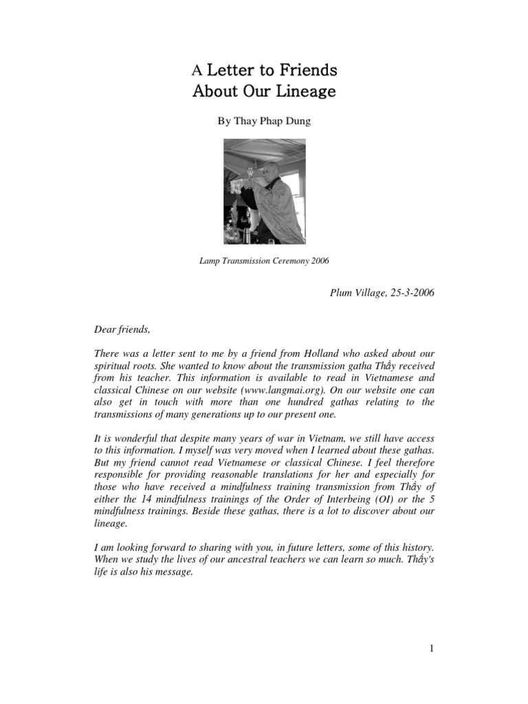 Lineage of The Plum Village Tradition PDF Thích Nhất Hạnh