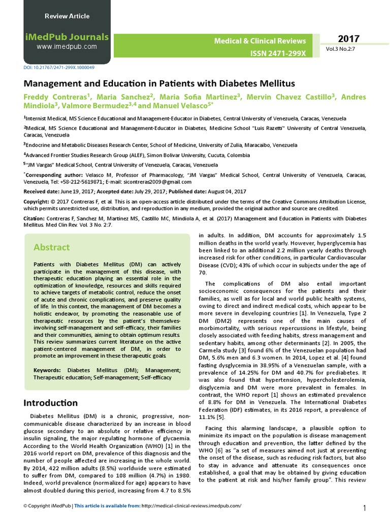 Management and Education in Patients With Diabetes Mellitus PDF | PDF ...