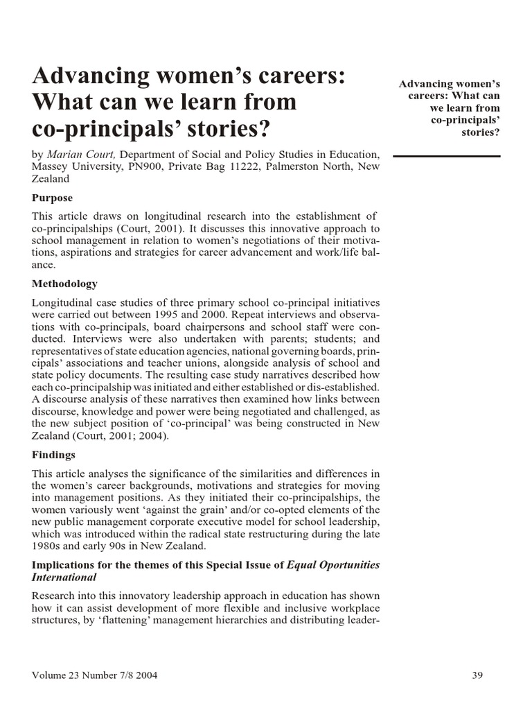 Women’s Leadership in Co-Principalships | PDF | Feminism | Gender Studies