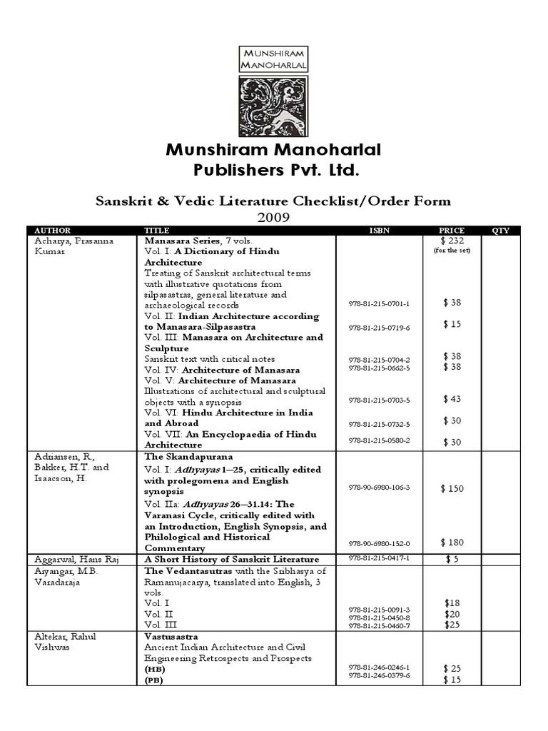 Sanskrit And Vedic Literature Checklist 09 Pdf Sanskrit Vedas