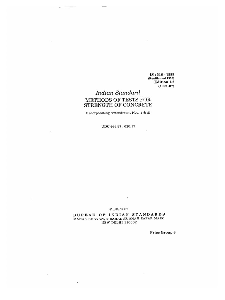 IS 516 1959 Concrete Strength Test | PDF