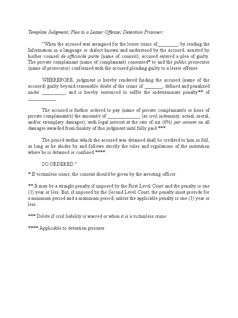 Template for Plea to Lesser Offense Judgment | PDF