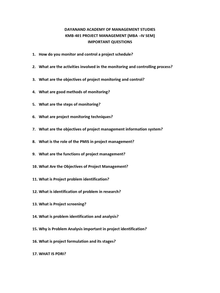 Key Questions in Project Management | PDF | Business