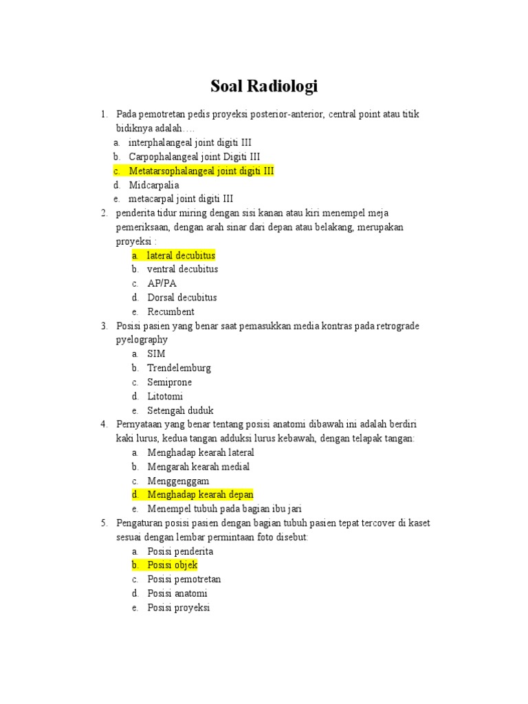 Soal Radiologi 2018