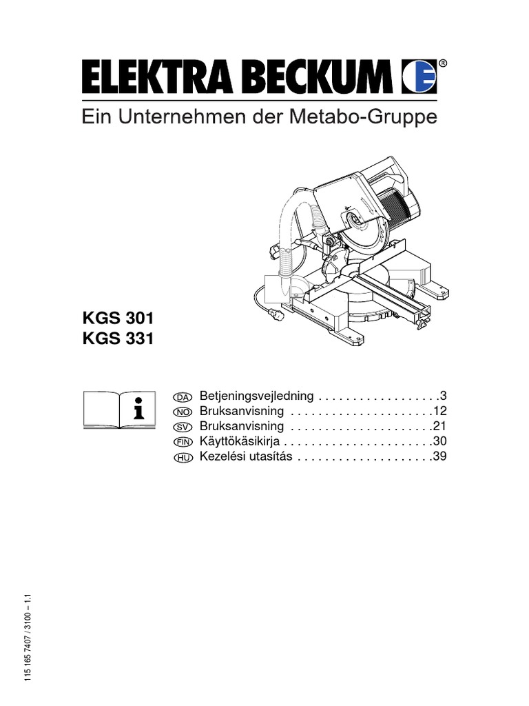 Electra Beckum Metabo KGS 301331 Saw PDF