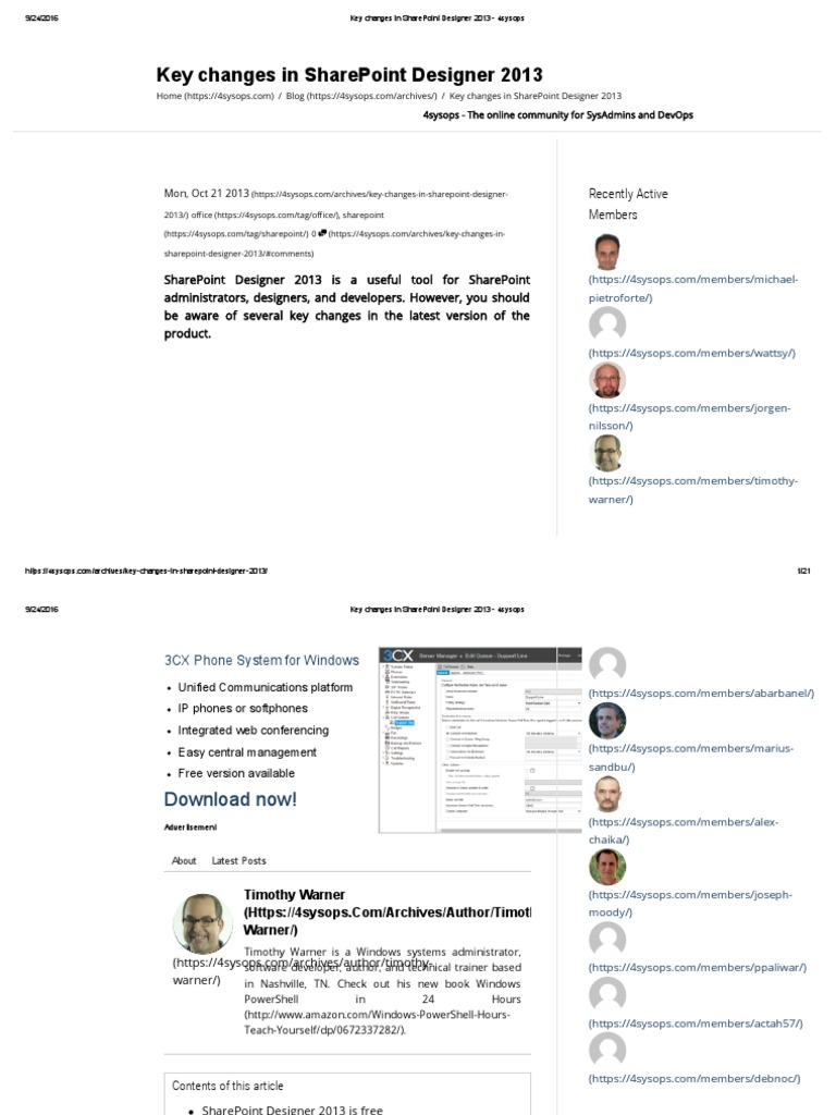 Key Changes in SharePoint Designer 2013 - 4sysops | PDF | Share Point ...