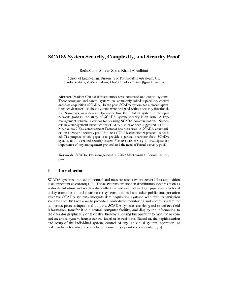 SCADA System Security, Complexity, and Security Proof | PDF | Scada ...