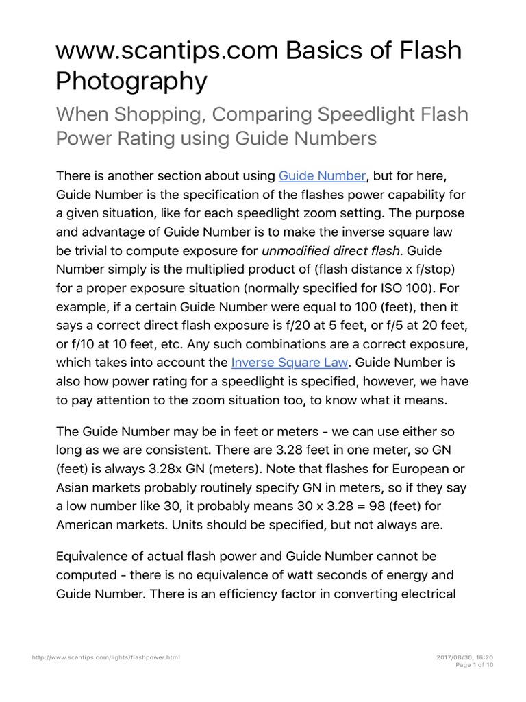 Compare Power Rating of Flashes With Guide Numbers PDF Lighting