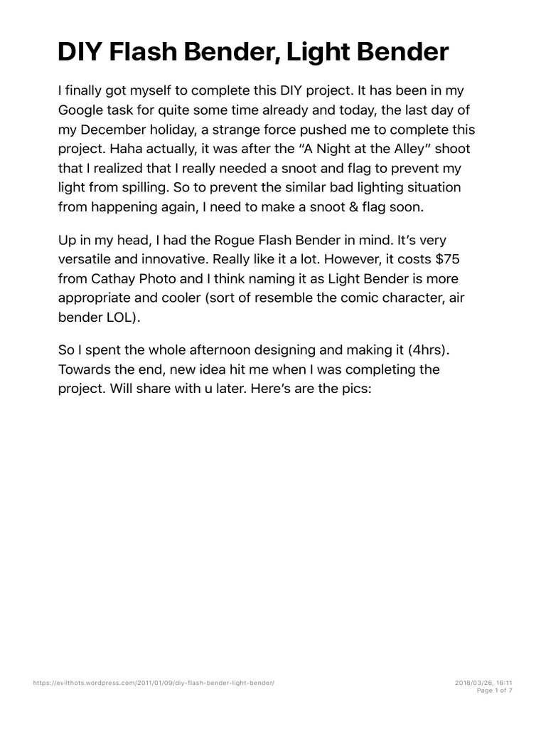 DIY Flash Bender, Light Bender My Virtual Time Capsule PDF