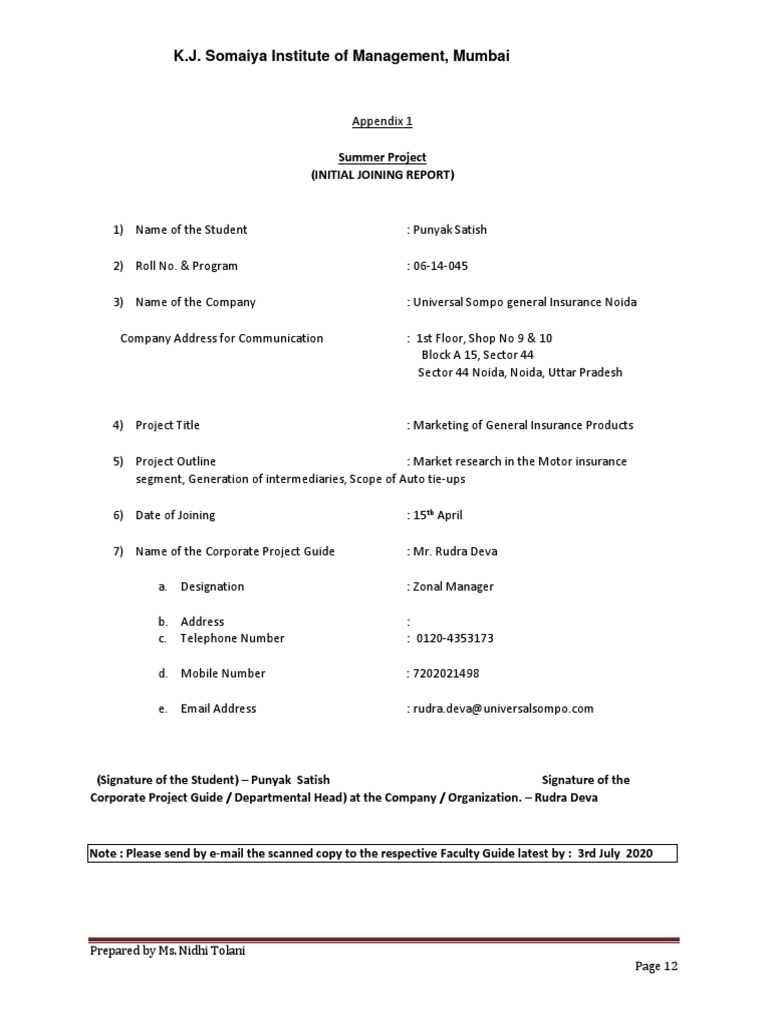 Appendix 1,2,3 - Summer Internship Guideline For MMS & PGDM Batch 2019 ...