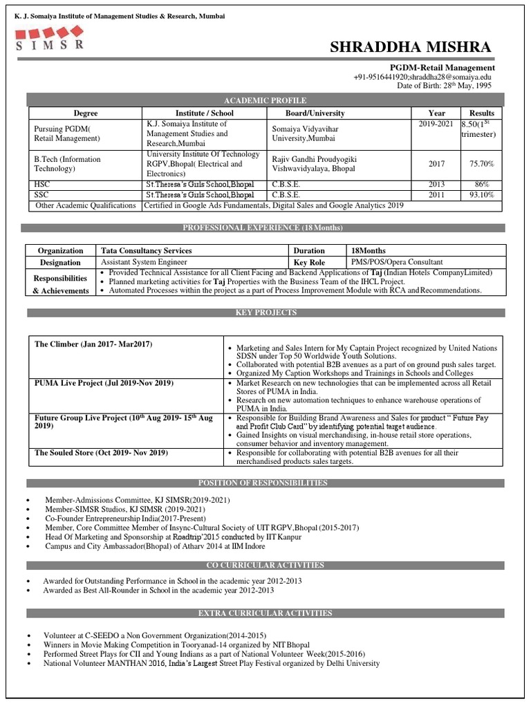 ShraddhaMishra CV PDF | PDF | Business | Marketing