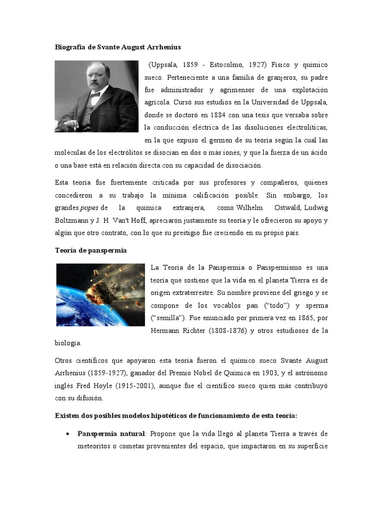 Biografía de Svante August Arrhenius | PDF | Ciencias fisicas | Naturaleza