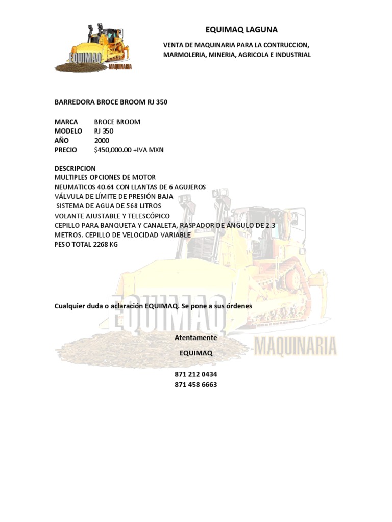 Ficha Tecnica Barredora Broce Broom RJ 350 PDF