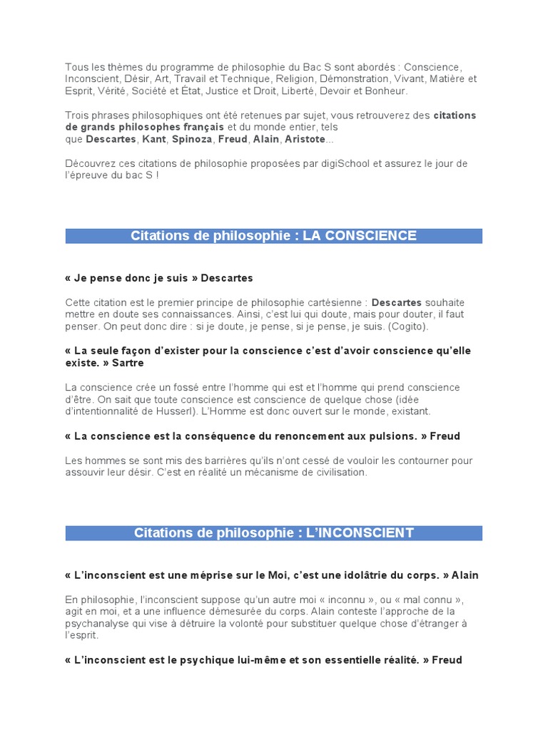 Citations De Philosophie La Conscience De Grands Philosophes Francais Et Du Monde Entier Tels Conscience Verite