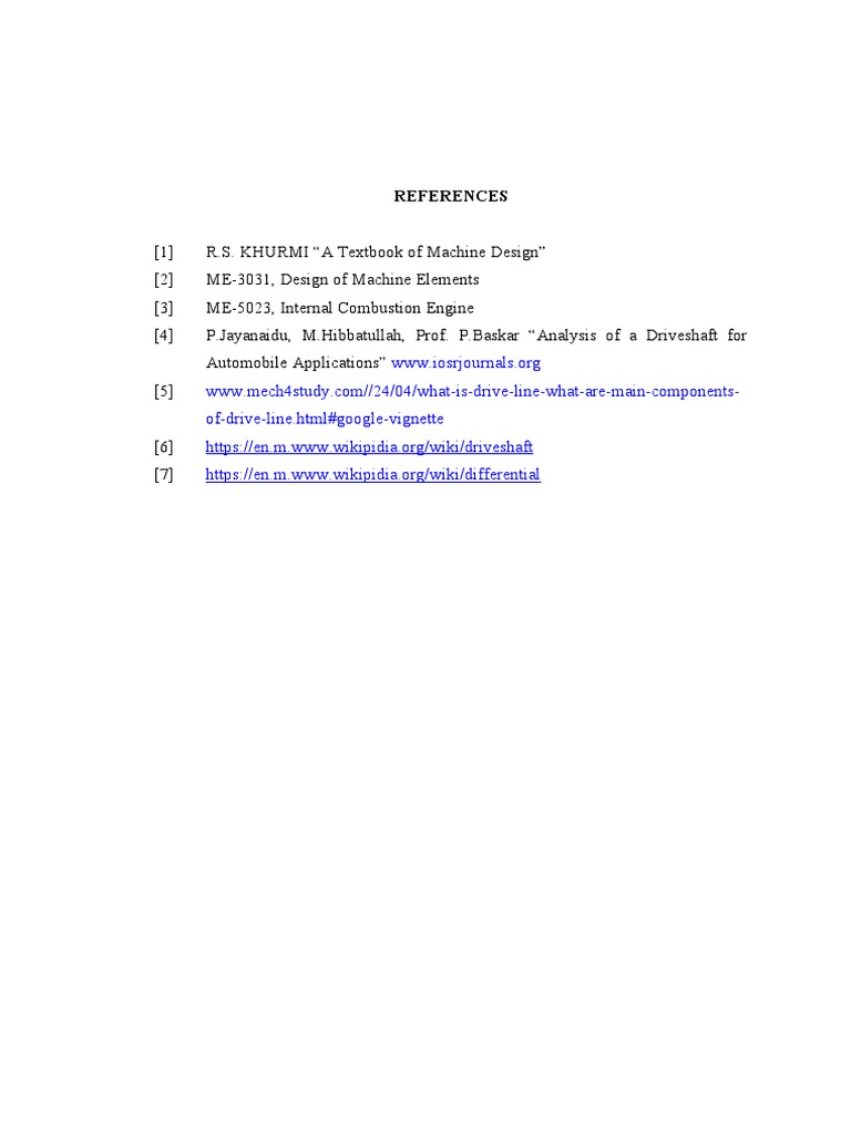Key References for Machine Design and Driveshafts | PDF