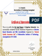 Certificate For Mr. Kapil Rajput For - OBE-NBA Awareness Quiz