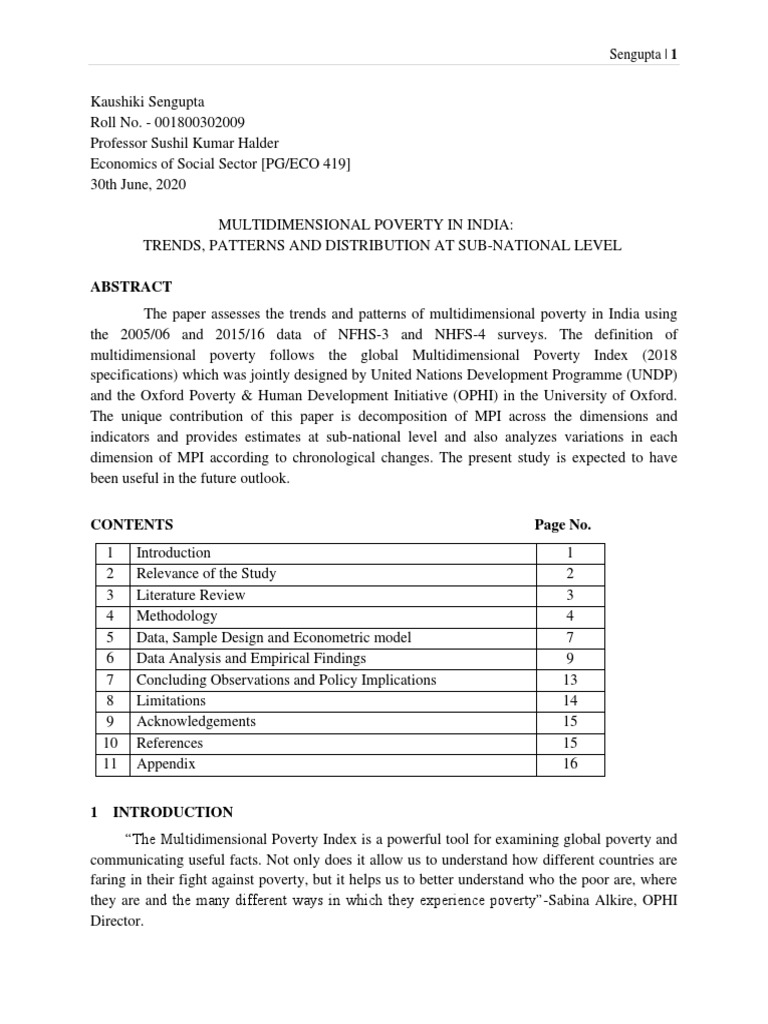 Multidimensional Poverty in India | PDF | Standard Of Living | Poverty