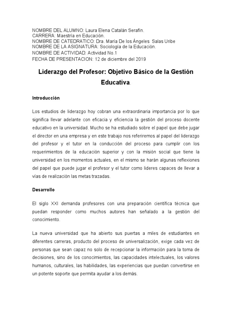 Liderazgo Del Profesor | PDF | Maestros | Liderazgo