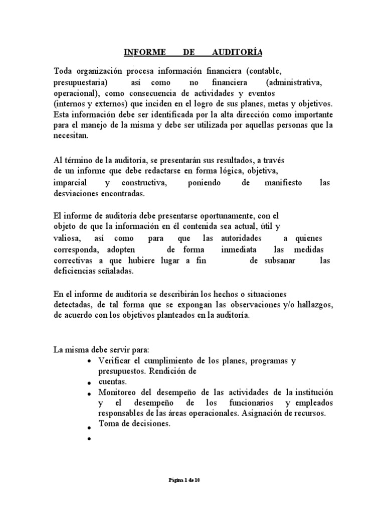 Informe de Auditoria Interna Modelo | PDF | Auditoría | Contralor