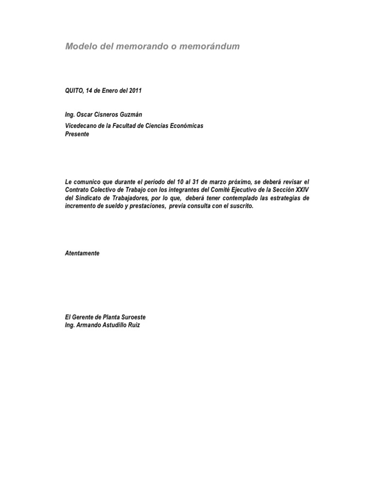 Modelo de Memorando o Memorándum PDF Memorándum Business