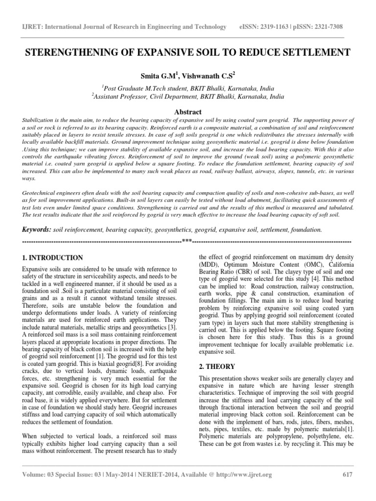 Sterengthening of Expansive Soil To Reduce Settlement Smita G.M