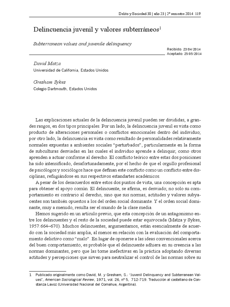 Delincuencia Juvenil y Valores Subterraneos (Gresham M. Sykes & David ...