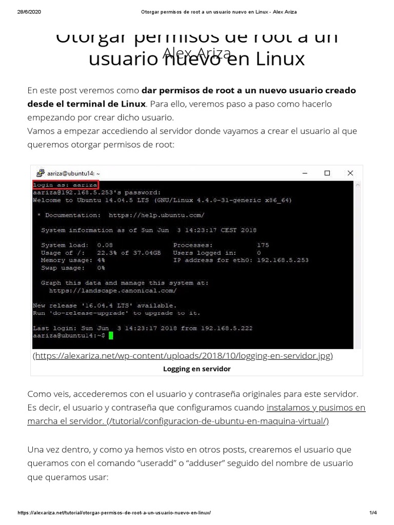 Otorgar permisos de root en Linux | PDF | Contraseña | Usuario ...