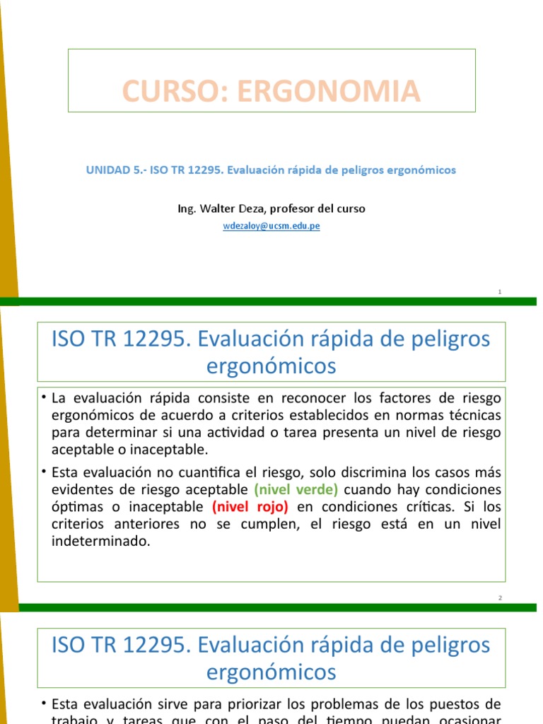 Diapo - Unidad - 5 - Iso 12295 | PDF | Factores humanos y ergonomía ...