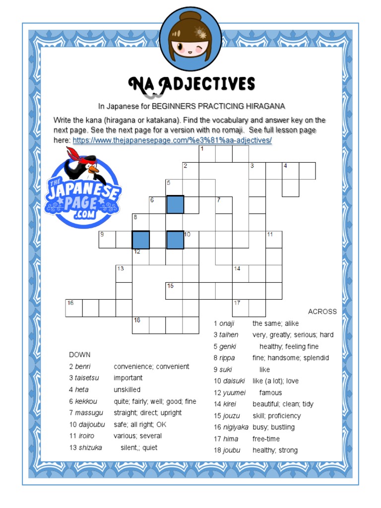 Crossword Hiragana De Adjetivos Pdf Character Encoding Vocabulary