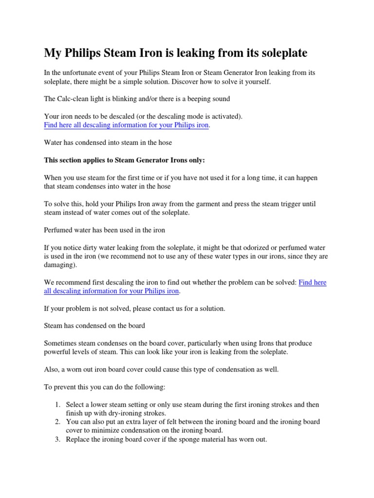 My Philips Steam Iron Is Leaking From Its Soleplate Find Here All