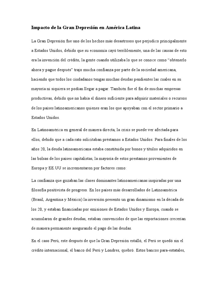 Impacto de La Gran Depresión en América Latina | PDF | Gran depresion ...