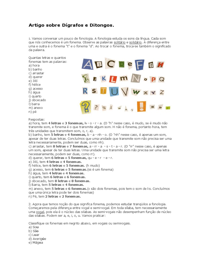 Artigo Sobre Digrafos E Ditongos