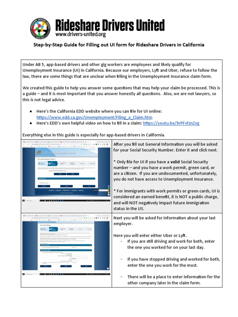California Rideshare UI Form Guide | PDF | Unemployment Benefits | Lyft