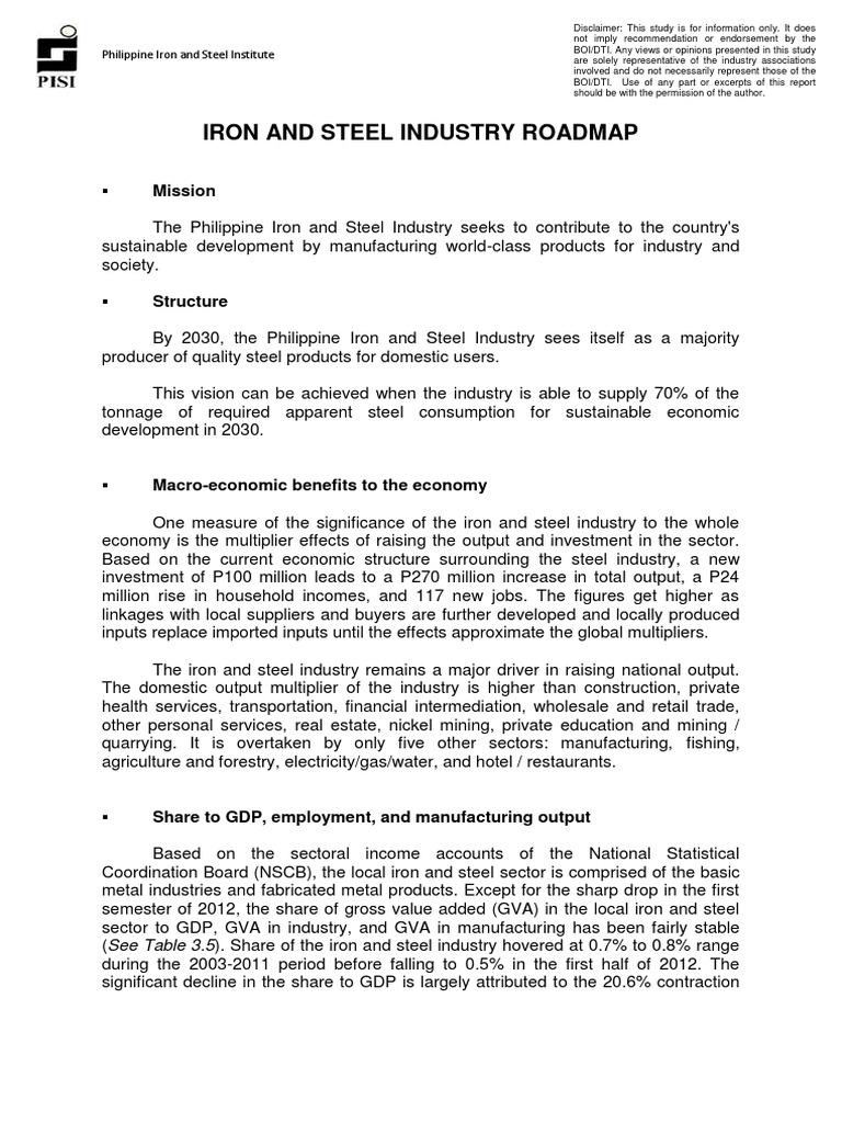 Iron and Steel Industry Roadmap: Mission | PDF | Gross Domestic Product ...