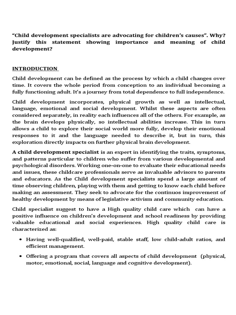 Importance of Child Development Explained | PDF | Child Care ...