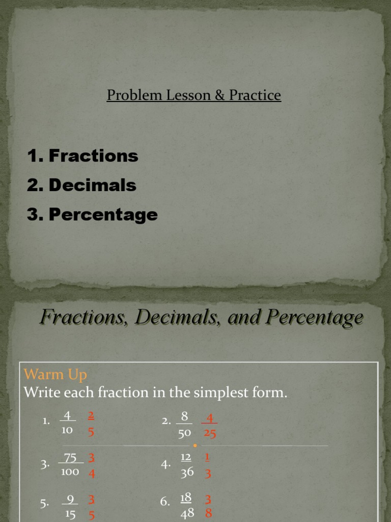 Fractions 2. Decimals 3. Percentage: Problem Lesson & Practice | PDF ...