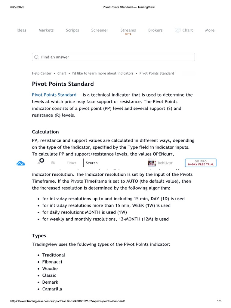 Pivot Points - TradingView PDF | PDF
