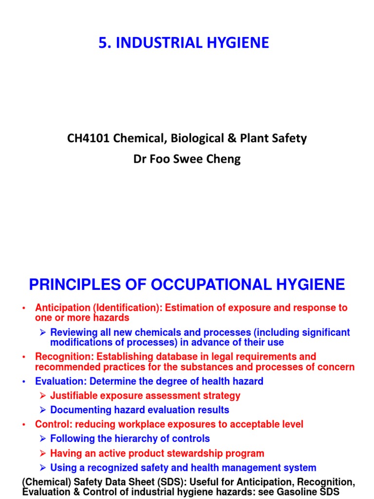 CH4101 - 5 Industrial Hygiene | PDF | Occupational Hygiene ...