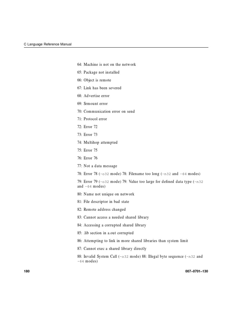 C Language Error Codes Reference Guide | PDF | Computers