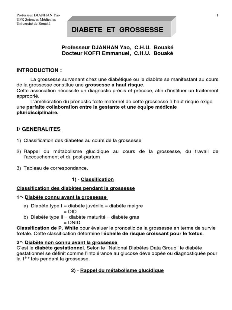 Diabète et grossesse : enjeux et prise en charge | PDF | Diabète ...