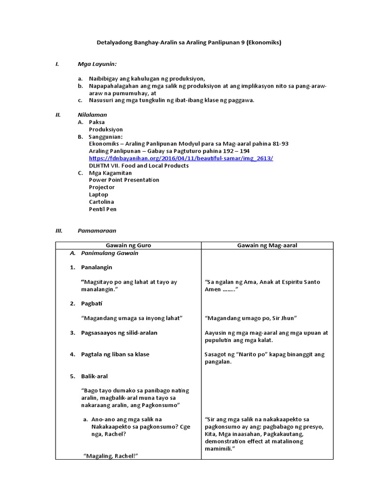 Detailed Lesson Plan in Aral Pan 9 | PDF