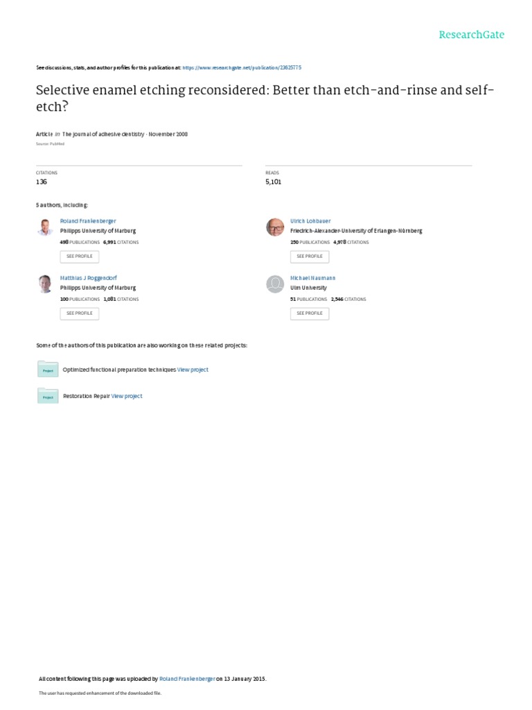 Selective Enamel Etching Reconsidered Better Than EtchAndRinse and SelfEtch? PDF Dental