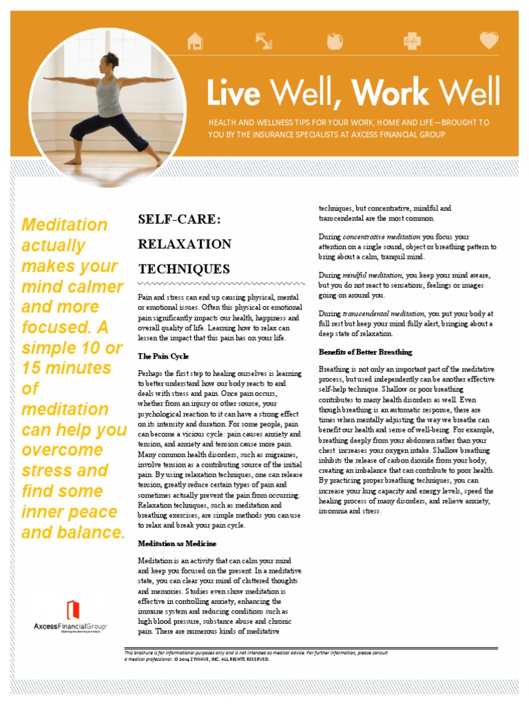 Relaxation Techniques PDF Relaxation (Psychology) Meditation