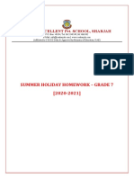 Summer Holiday Homework - Grade 7 (2020-2021) : Indian Excellent Pvt. School, Sharjah