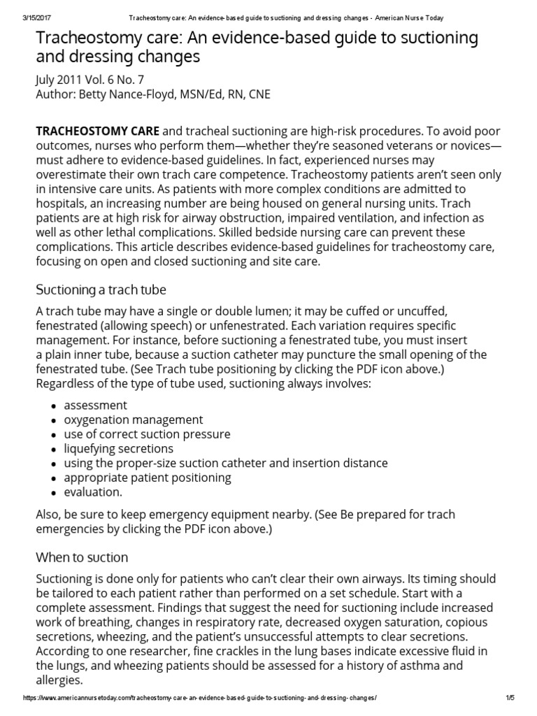 Evidence-Based Tracheostomy Care Guide | PDF | Medicine | Respiratory ...