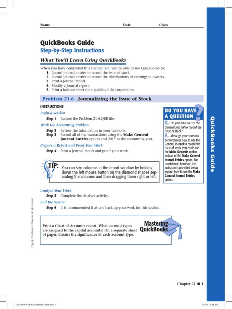 Problem 21-6 QuickBooks Guide PDF | PDF | Business