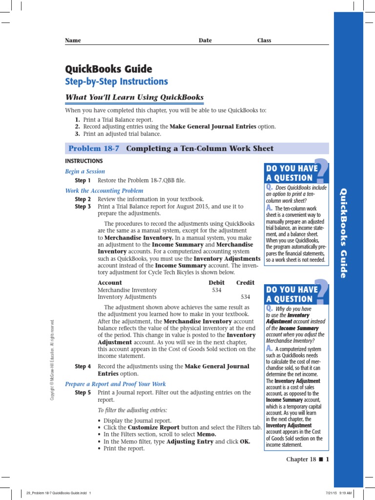 Problem 18-7 QuickBooks Guide PDF | PDF | Computers